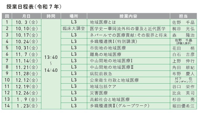 授業日程表(令和7年)